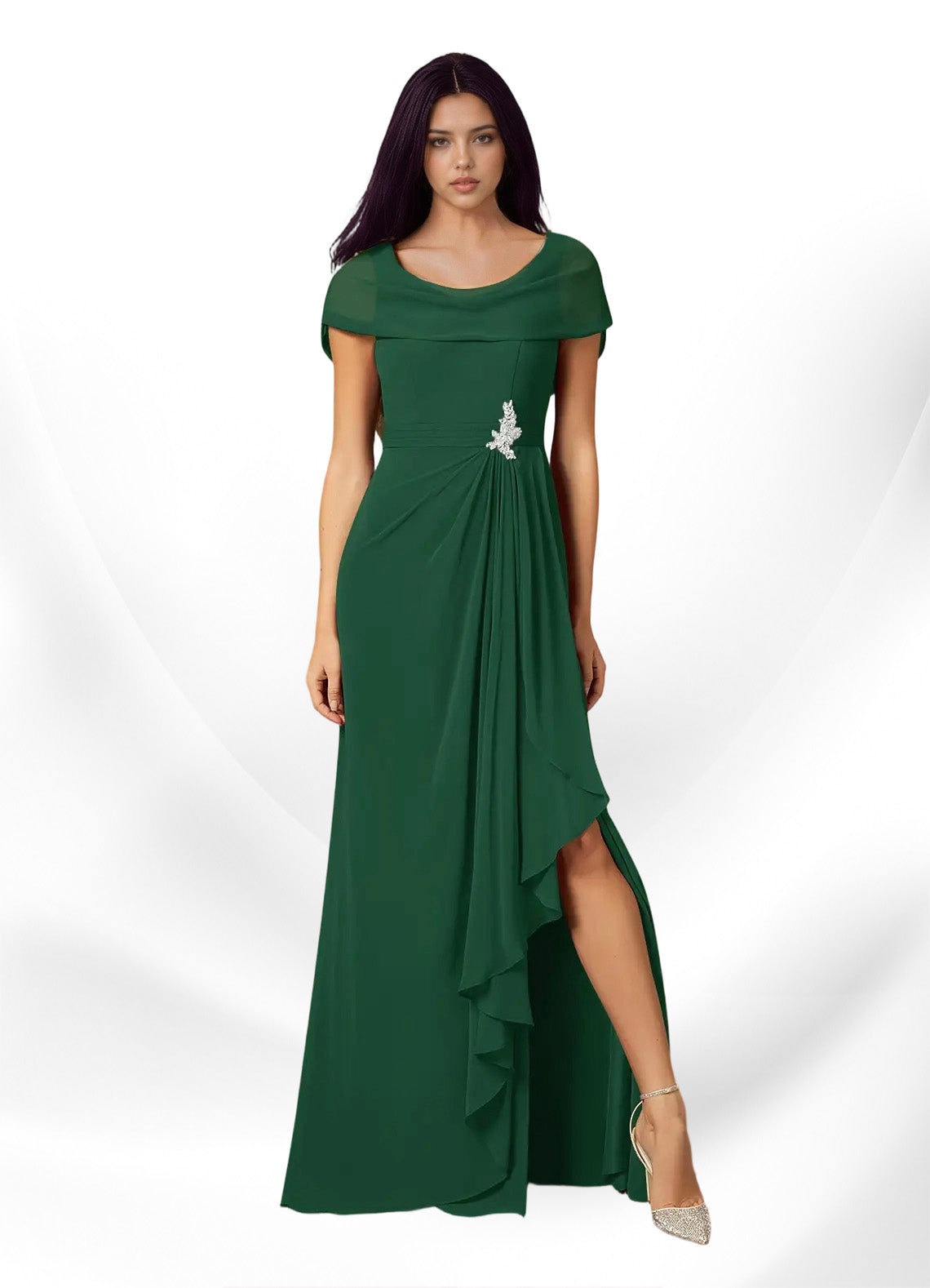 Augday Mary A-Line Side Slit Chiffon Dress