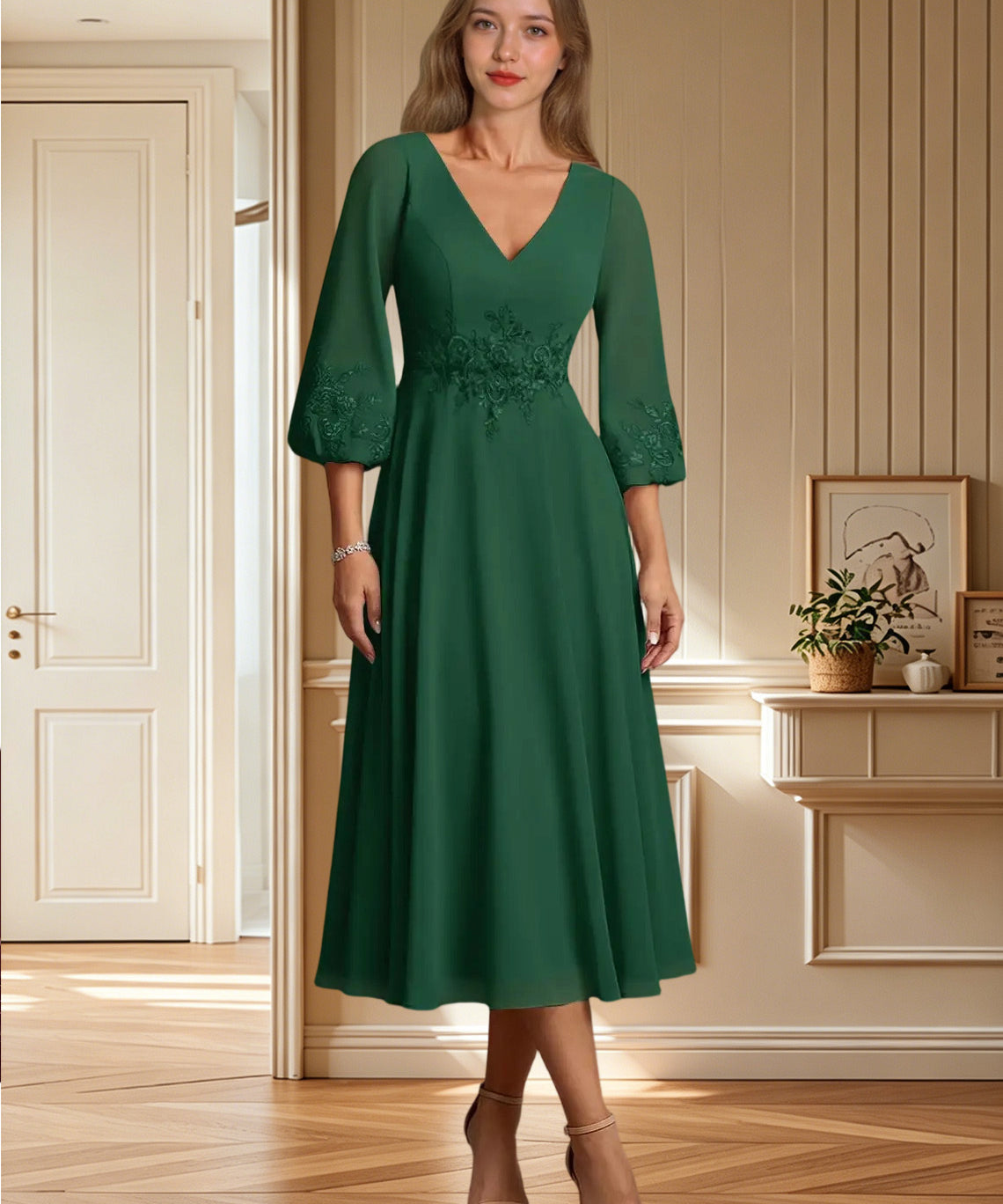 Augday Ana A-Line Lace Chiffon Dress
