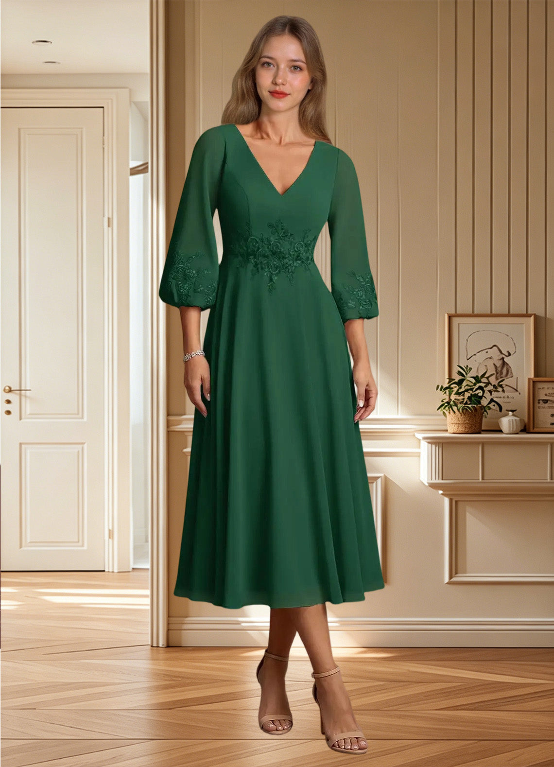 Augday Ana A-Line Lace Chiffon Dress