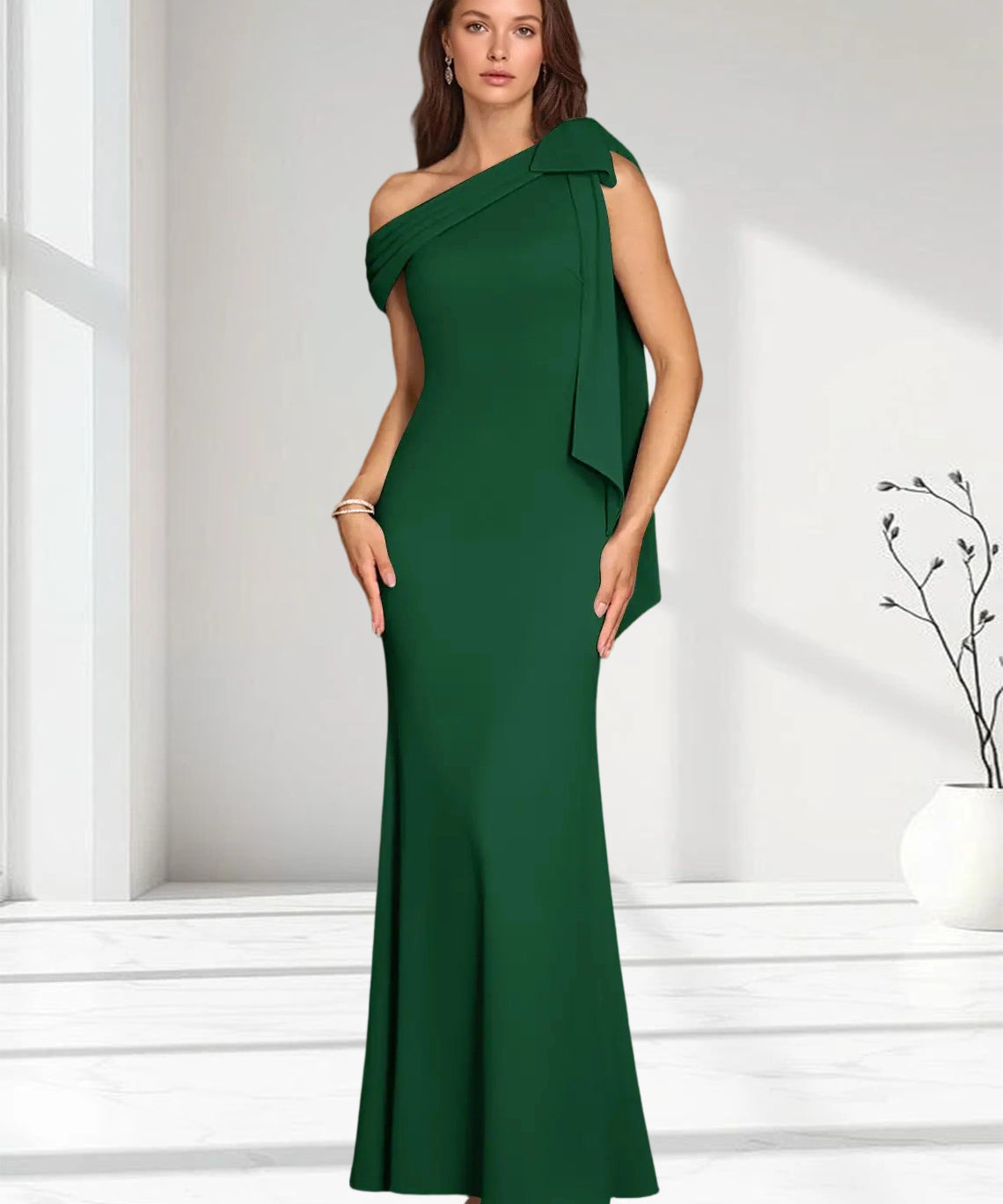 Augday Myers Mermaid Pleated Stretch Crepe Dress