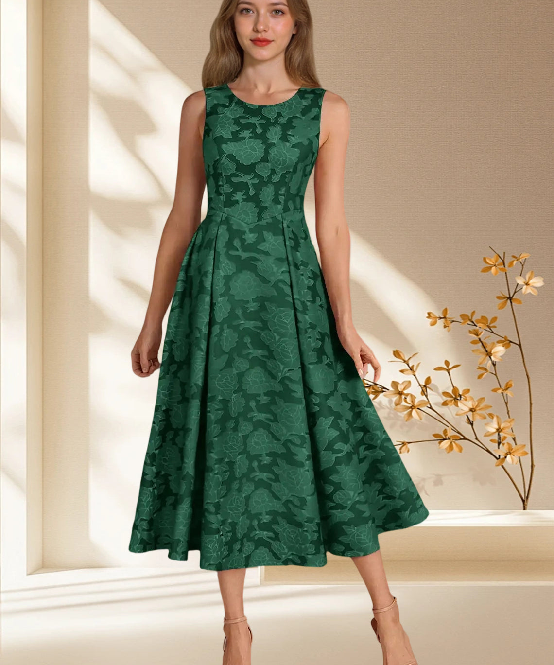 Augday Fulton A-Line Pleated Floral Burnout Dress