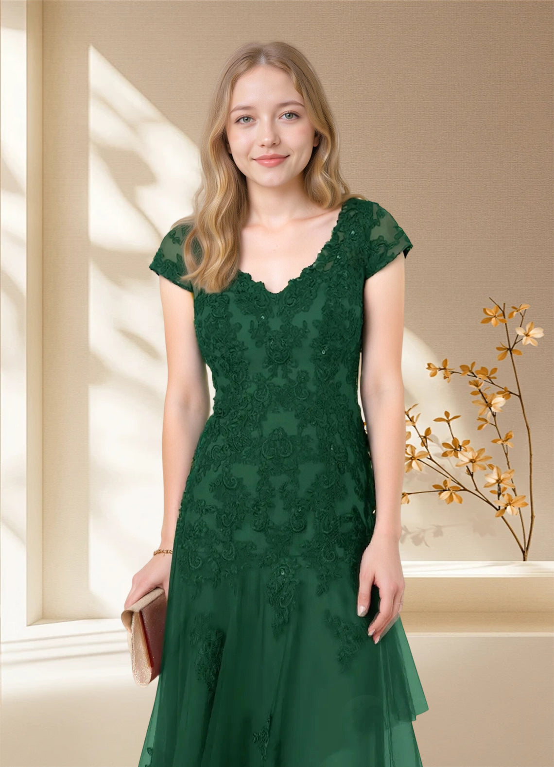 Augday Romy Mermaid V-Neck Sequins Tulle Dress