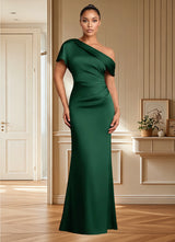 Augday Rutha Sheath One Shoulder Stretch Satin Dress