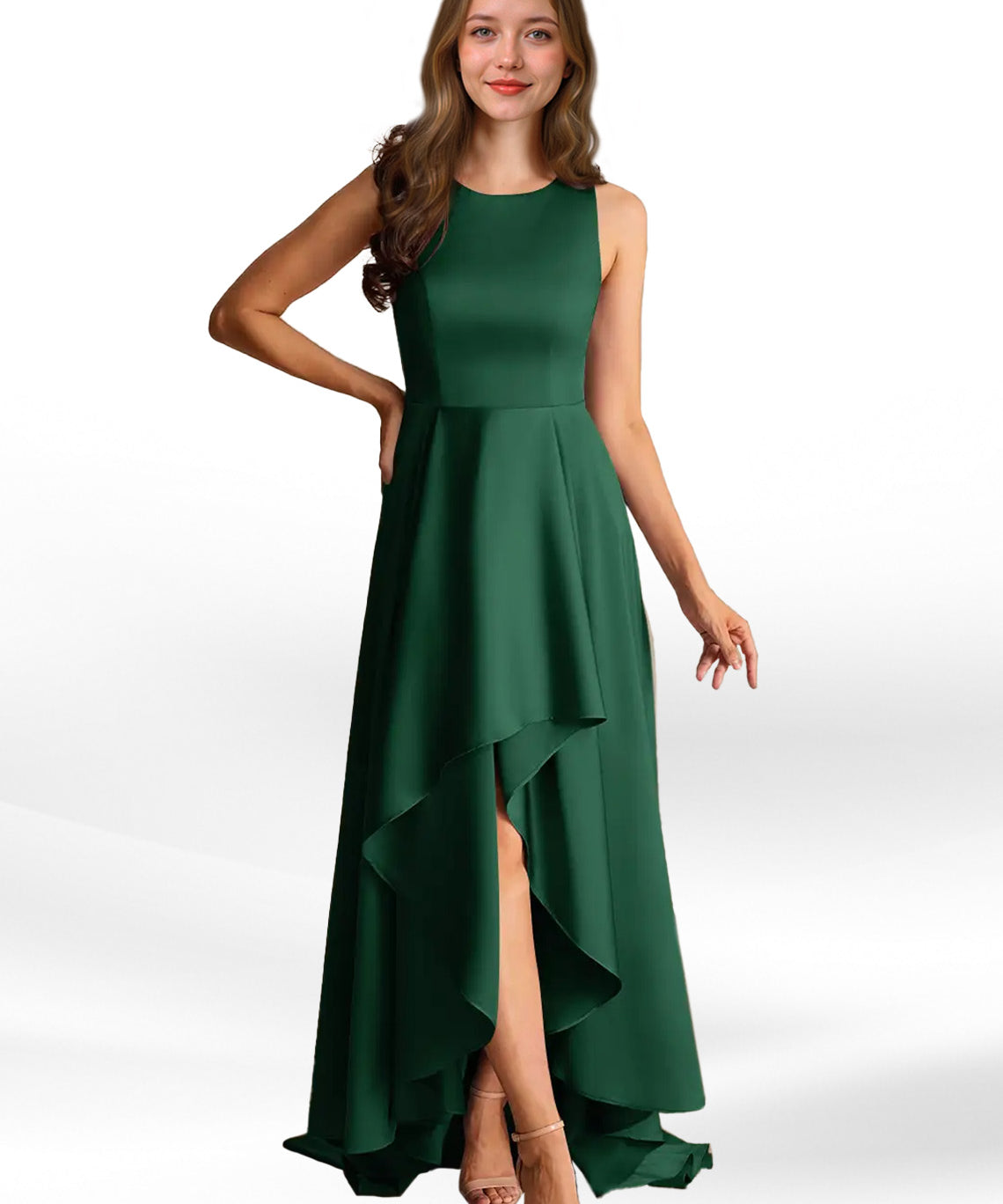 Augday Niles A-Line Trains Stretch Satin Dress