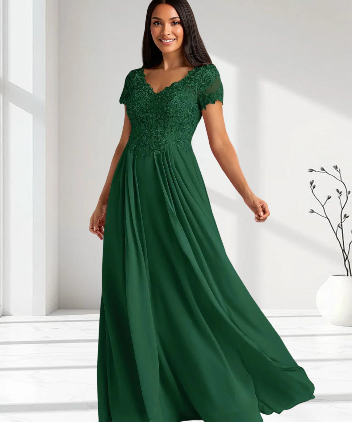 Augday Dunja A-Line V-Neck Lace Chiffon Dress