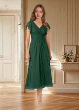 Augday Vera A-Line V-Neck Pleated Mesh Dress