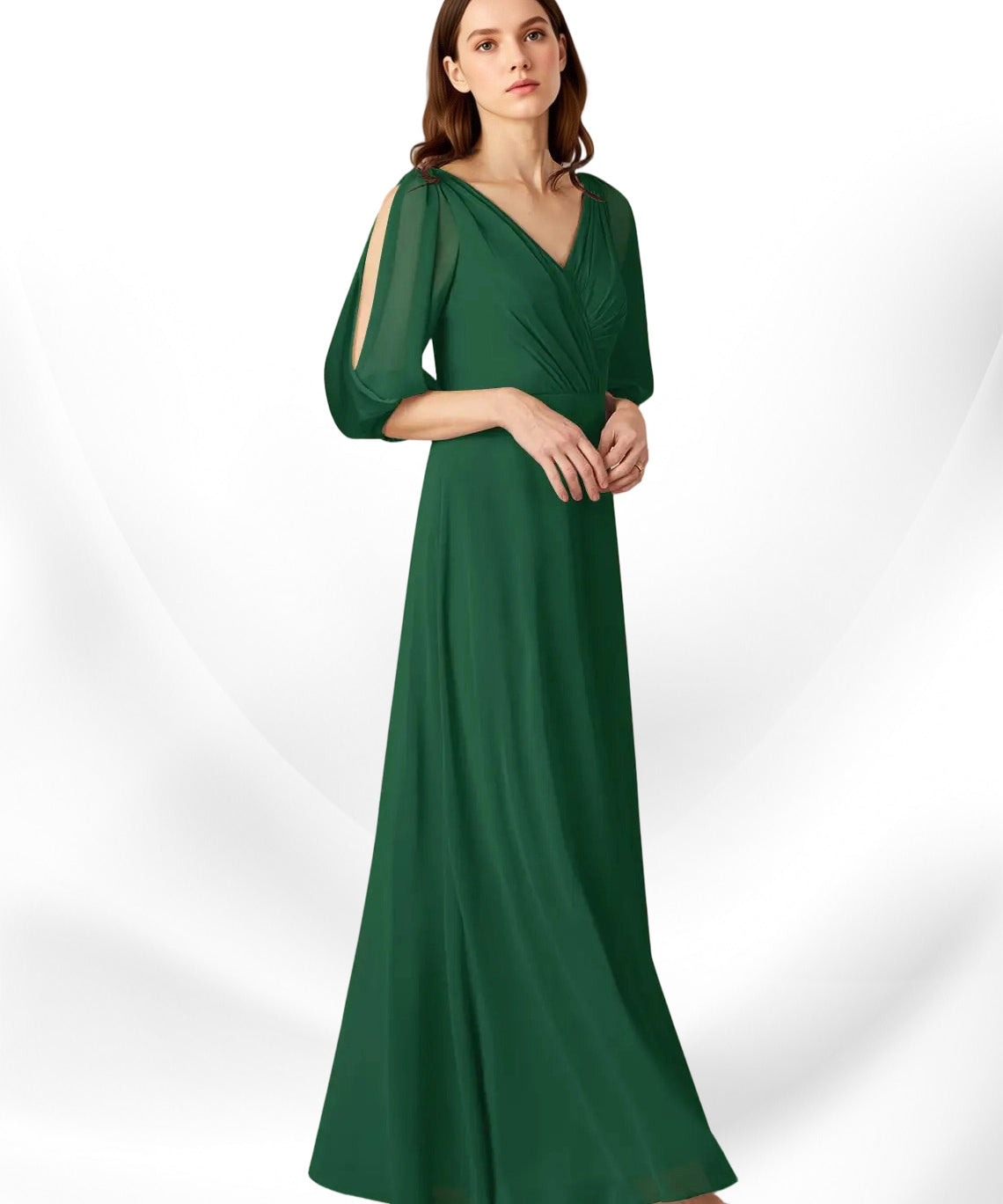 Augday Bronwyn A-Line V-Neck Ruched Chiffon Dress