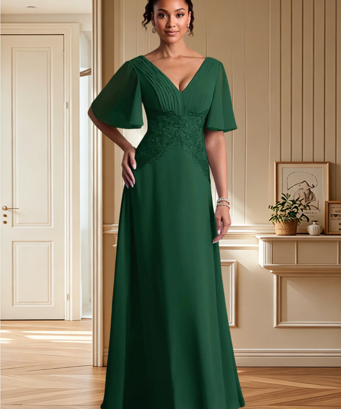 Augday Milliat A-Line Lace Chiffon Dress