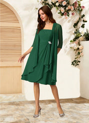 Augday Olivia A-Line Square Neckline Pleated Chiffon Dress