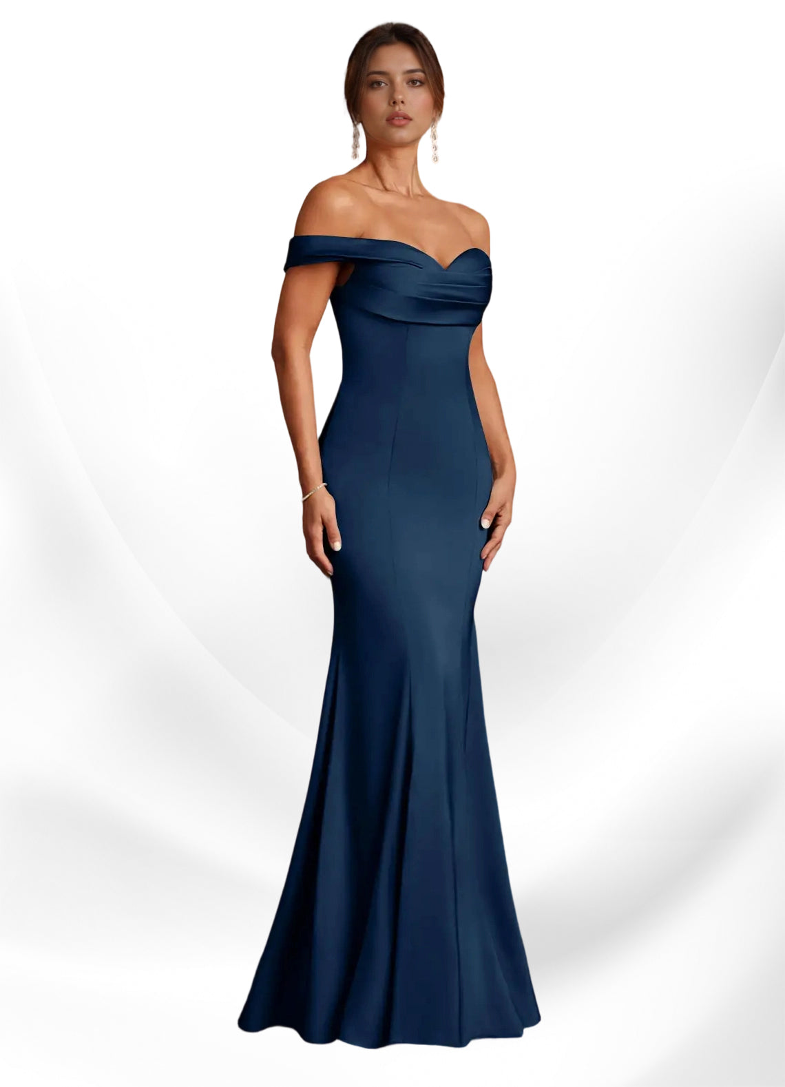 Augday  Mermaid Off the Shoulder Stretch Satin Dress