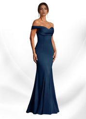 Augday  Mermaid Off the Shoulder Stretch Satin Dress