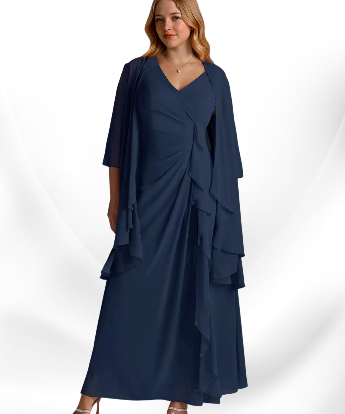 Augday Manuella A-Line V-Neck Pleated Chiffon Dress