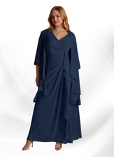 Augday Manuella A-Line V-Neck Pleated Chiffon Dress