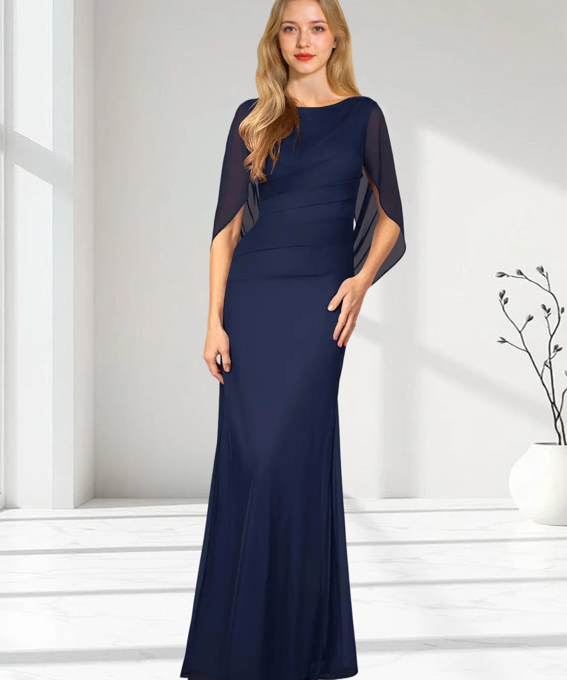 Augday Belladonna Mermaid Scoop Pleated Mesh Dress