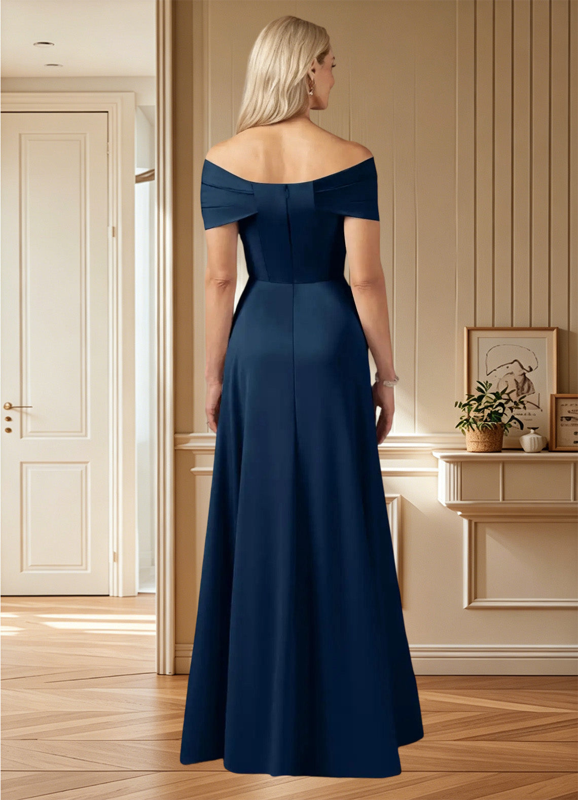 Augday Amelia A-Line Off the Shoulder Stretch Satin Dress