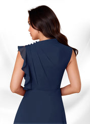 Augday Narine A-Line High Neckline Pleated Chiffon Dress