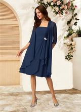 Augday Olivia A-Line Square Neckline Pleated Chiffon Dress