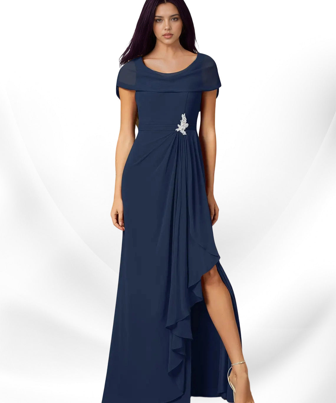 Augday Mary A-Line Side Slit Chiffon Dress