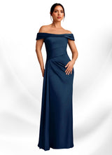 Augday Beah Sheath Off the Shoulder Stretch Satin Dress