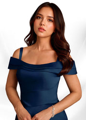 Augday Beah Sheath Off the Shoulder Stretch Satin Dress