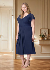 Augday Vera A-Line V-Neck Pleated Mesh Dress