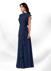 Augday Narine A-Line High Neckline Pleated Chiffon Dress