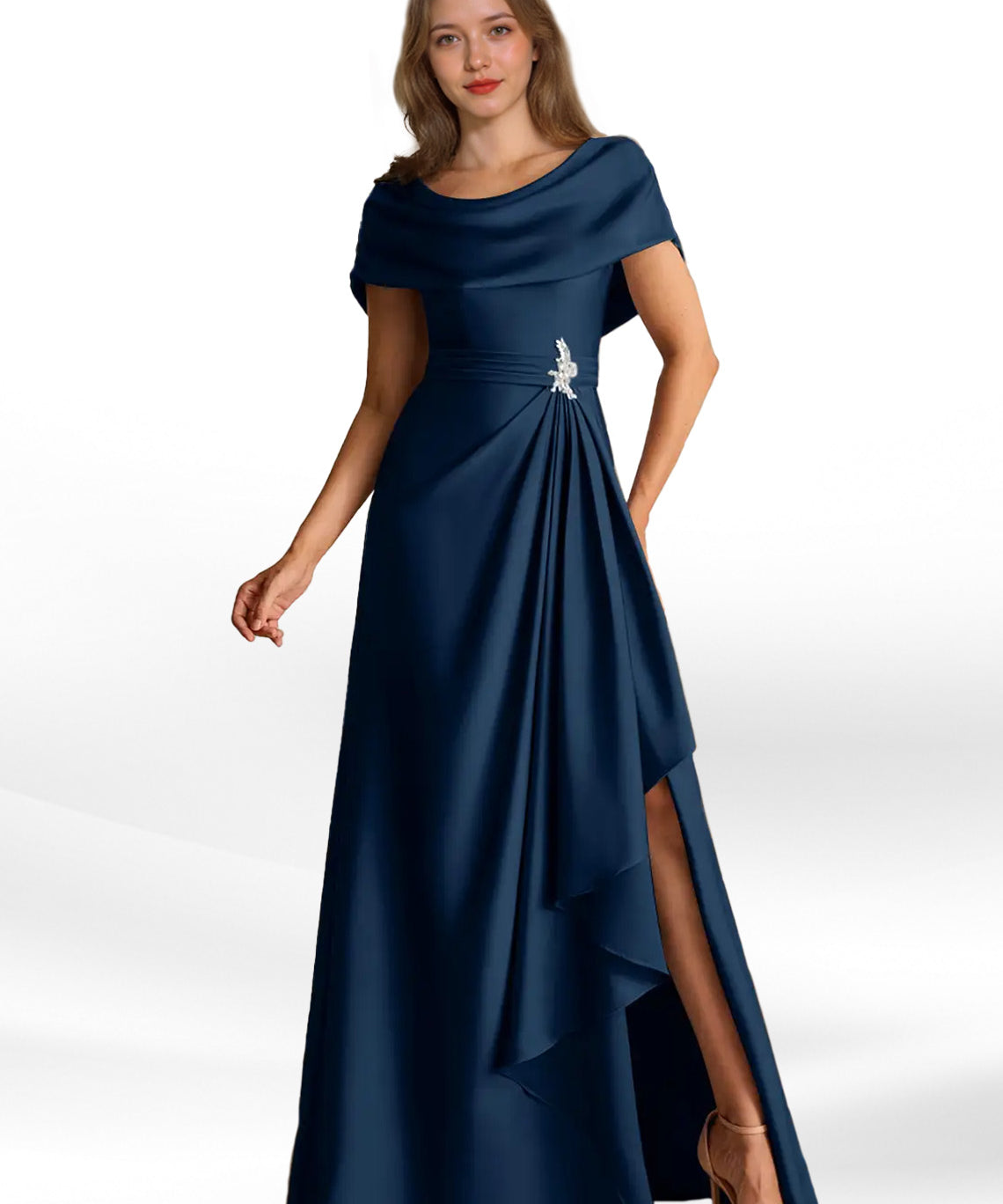 Augday Branford A-Line Pleated Stretch Satin Dress