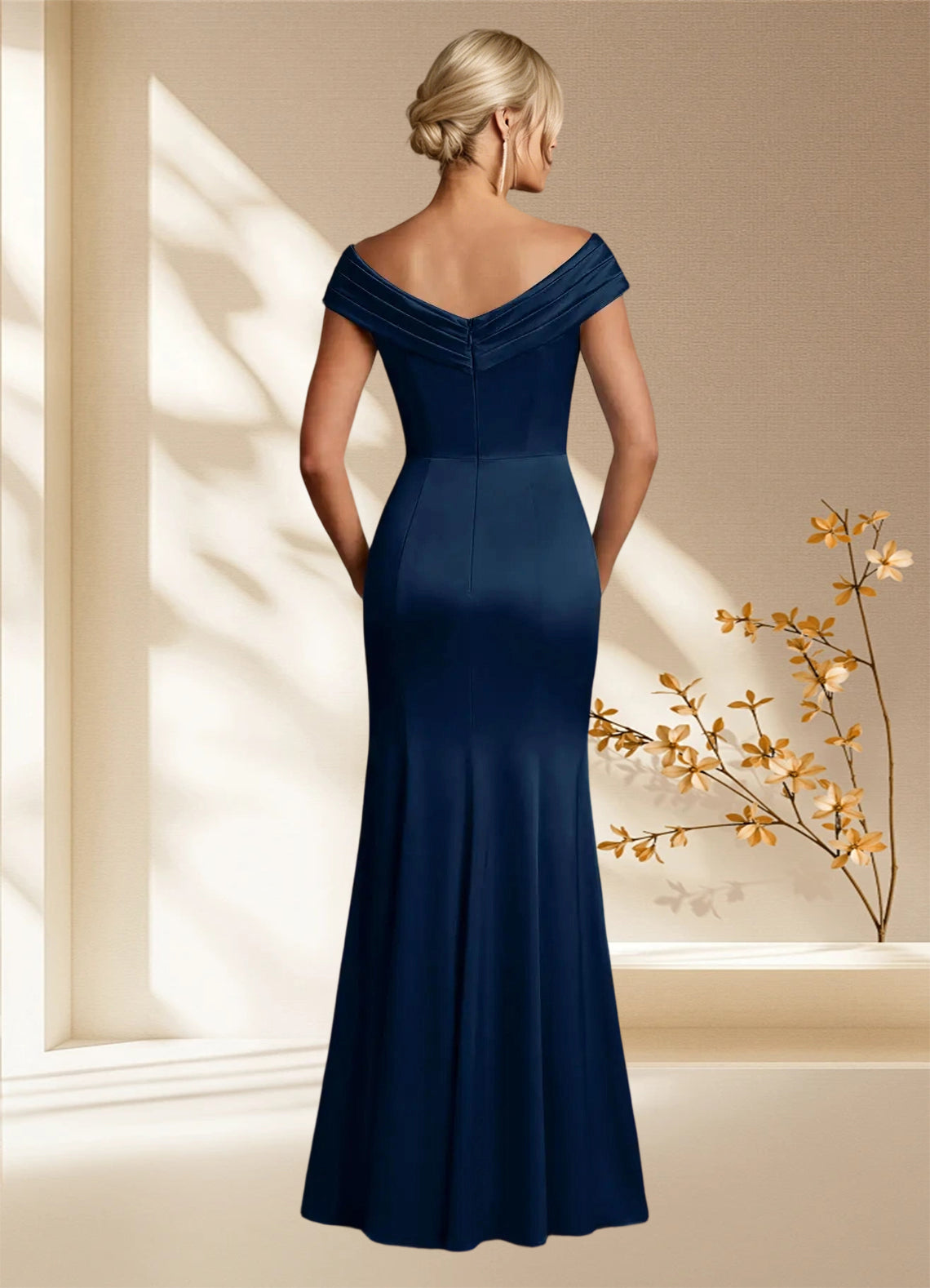 Augday Aberdeen Sheath Pleated Stretch Satin Dress