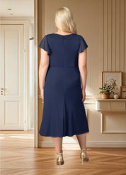 Augday Vera A-Line V-Neck Pleated Mesh Dress