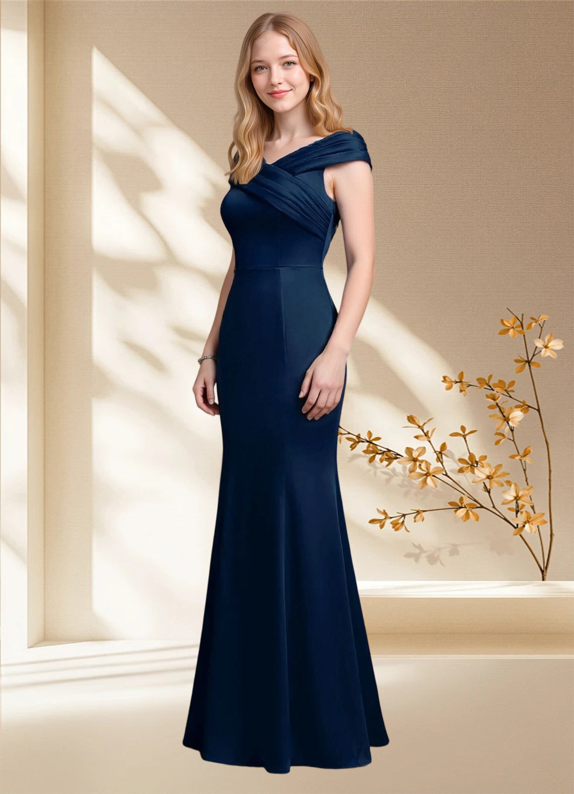 Augday Aberdeen Sheath Pleated Stretch Satin Dress