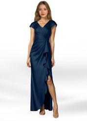 Augday Anderson A-Line Pleated Stretch Satin Dress