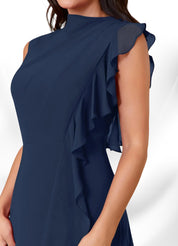 Augday Narine A-Line High Neckline Pleated Chiffon Dress