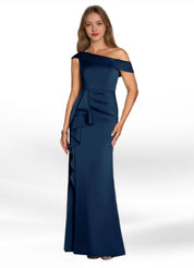 Augday Hamptons A-Line Pleated Stretch Satin Dress