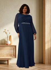 Augday Priyanka A-Line Boatneck Pleated Chiffon Dress
