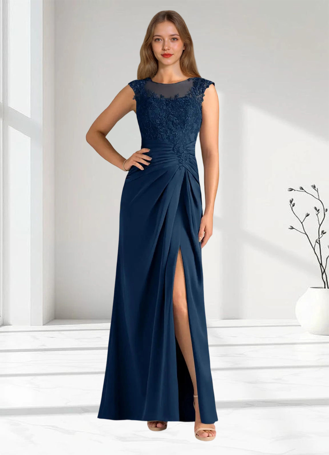 Augday Santa Barbara Sheath Pleated Stretch Satin Dress