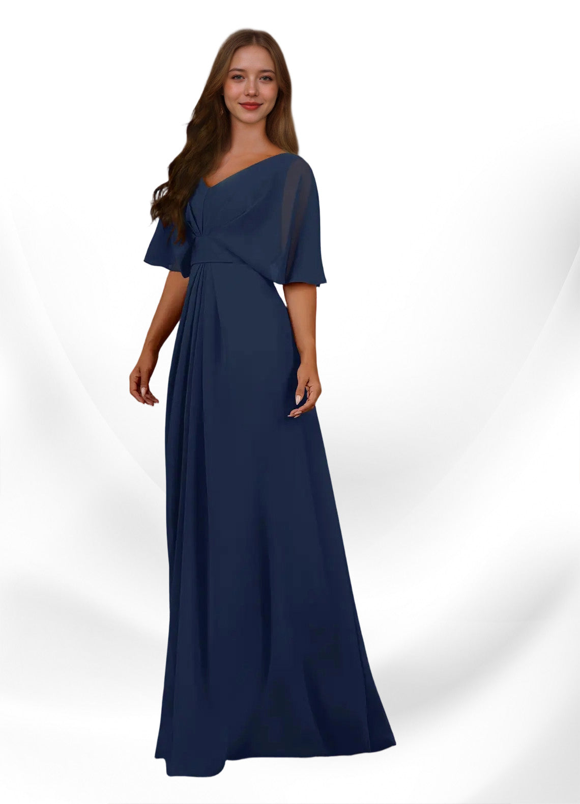 Augday Oksana A-Line V-Neck Pleated Chiffon Dress