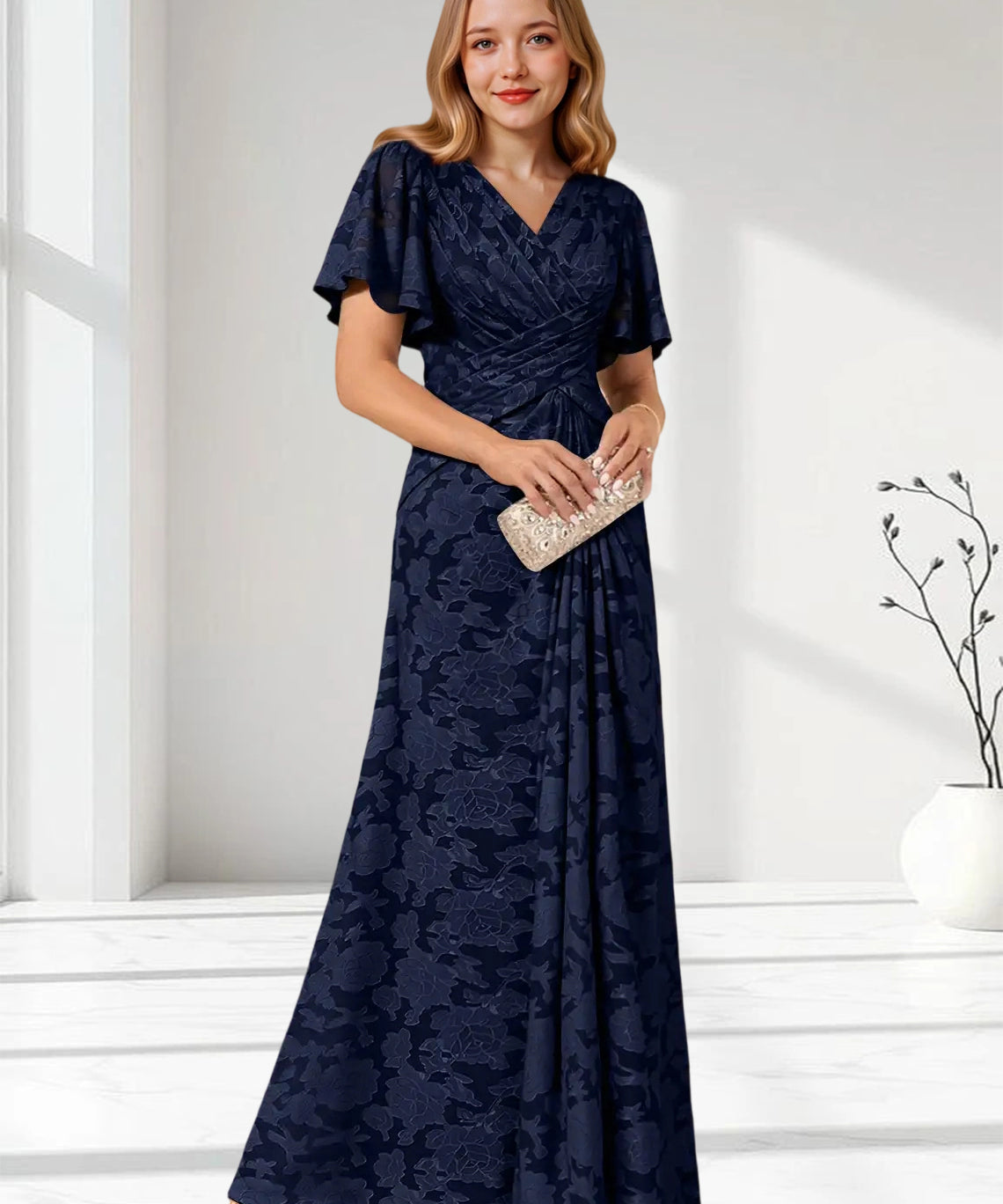 Augday Emmeline Pleated Floral Burnout Dress