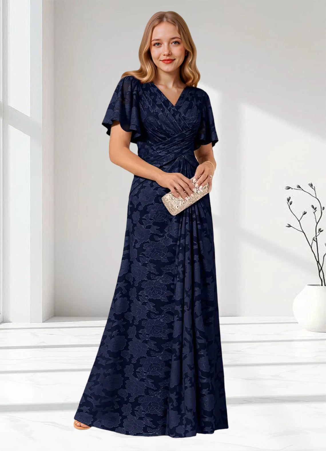 Augday Emmeline Pleated Floral Burnout Dress