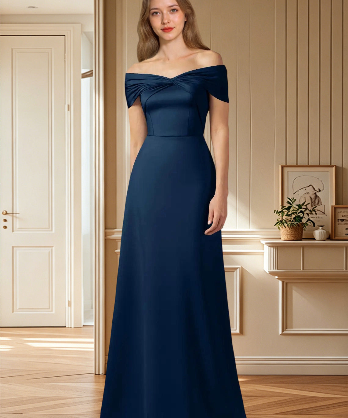 Augday Amelia A-Line Off the Shoulder Stretch Satin Dress