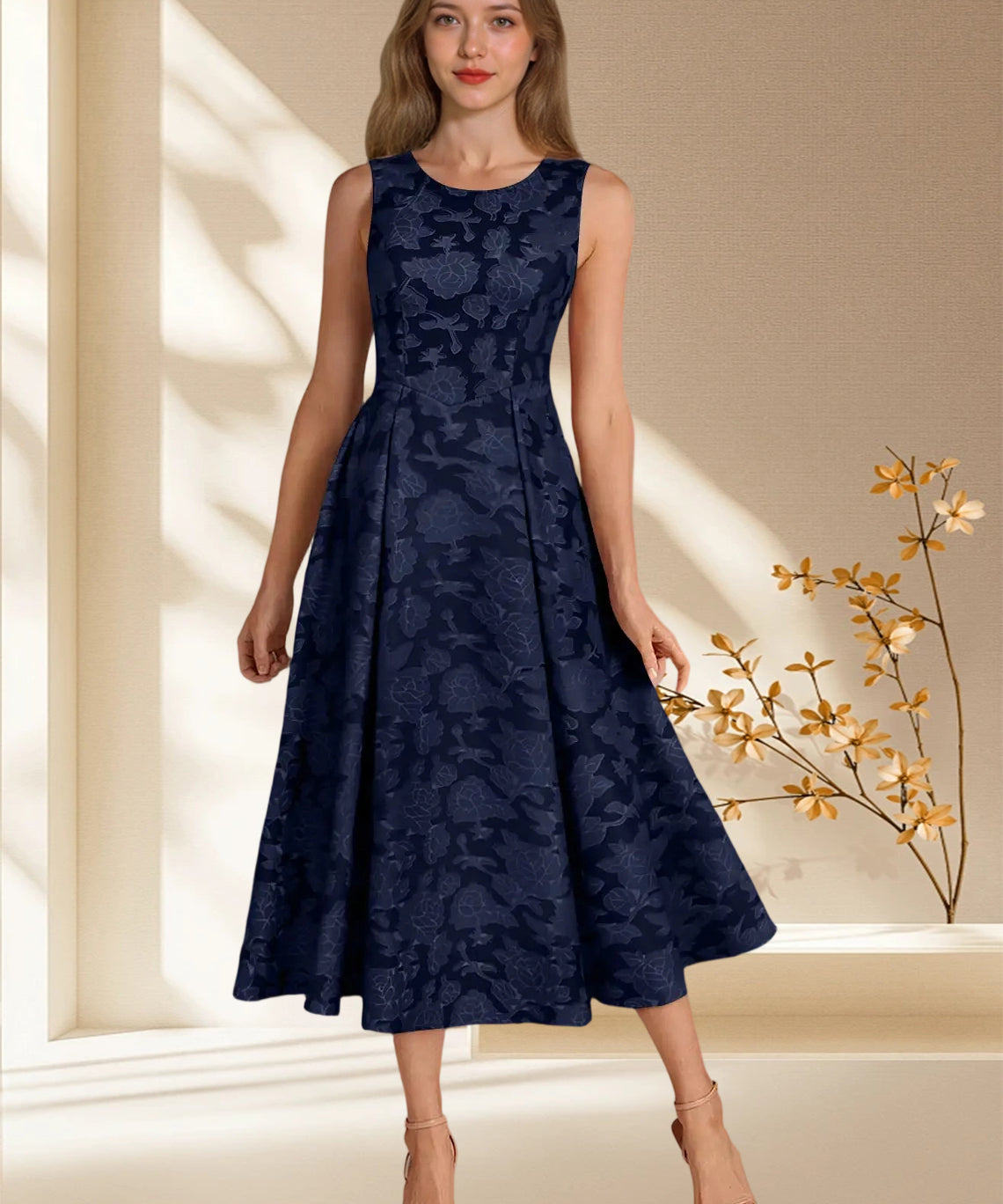 Augday Fulton A-Line Pleated Floral Burnout Dress