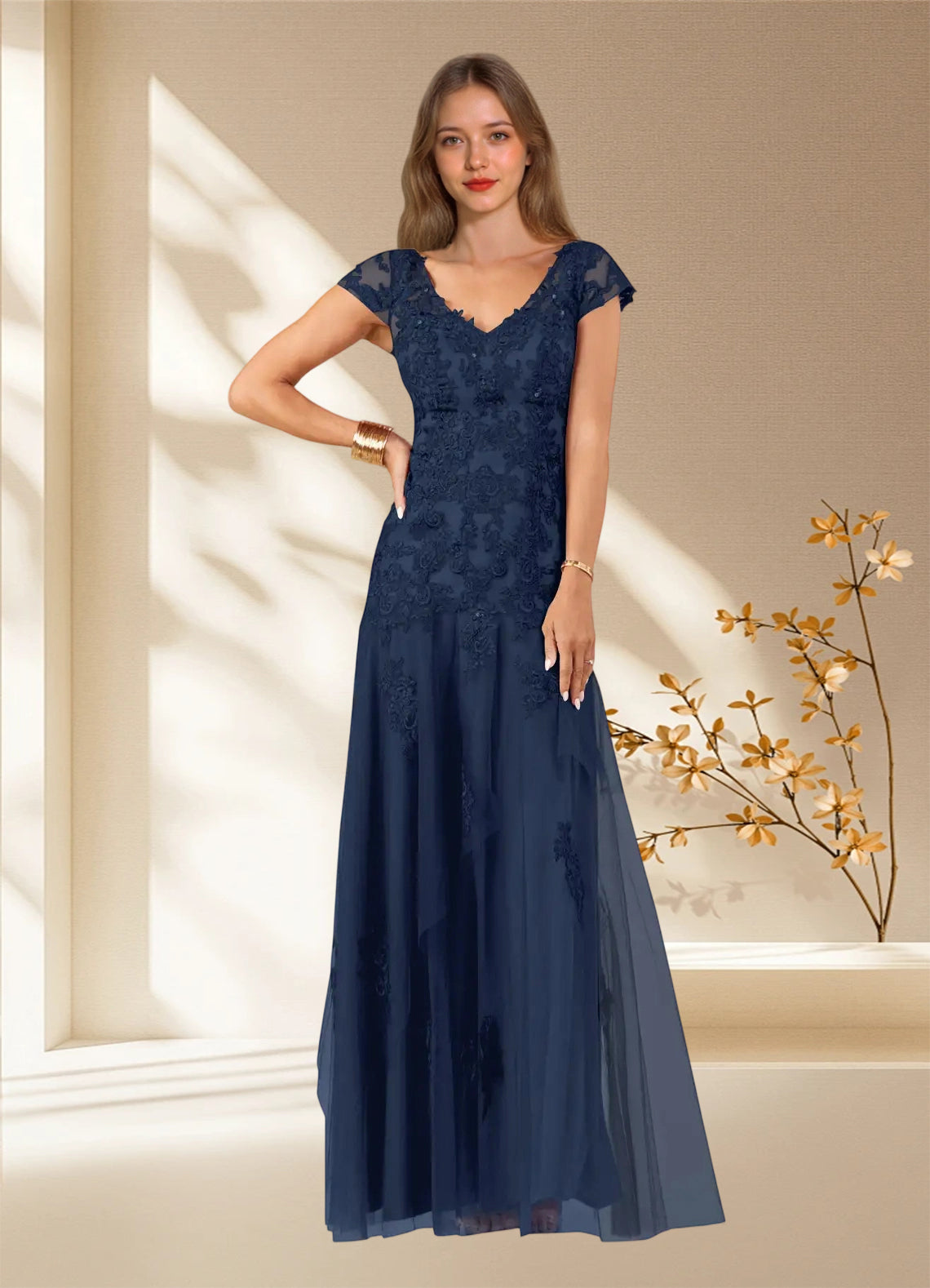 Augday Romy Mermaid V-Neck Sequins Tulle Dress