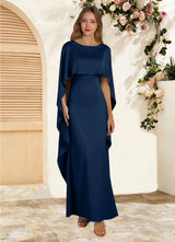 Augday Eli Sheath Boatneck Stretch Satin Dress