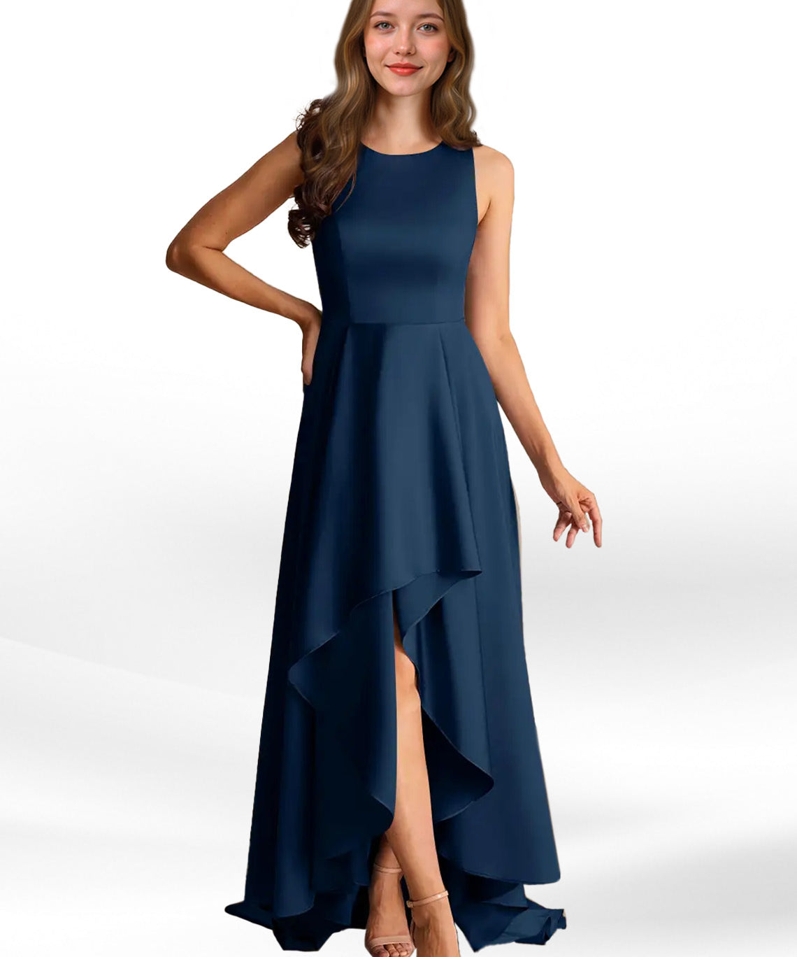 Augday Niles A-Line Trains Stretch Satin Dress