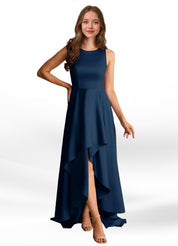 Augday Niles A-Line Trains Stretch Satin Dress