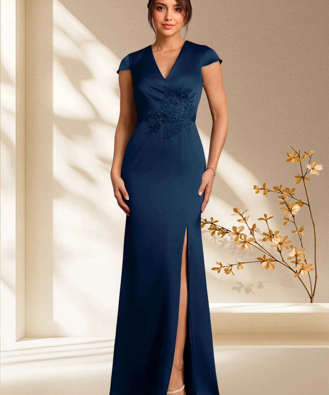 Augday Rilda Sheath Lace Stretch Satin Dress