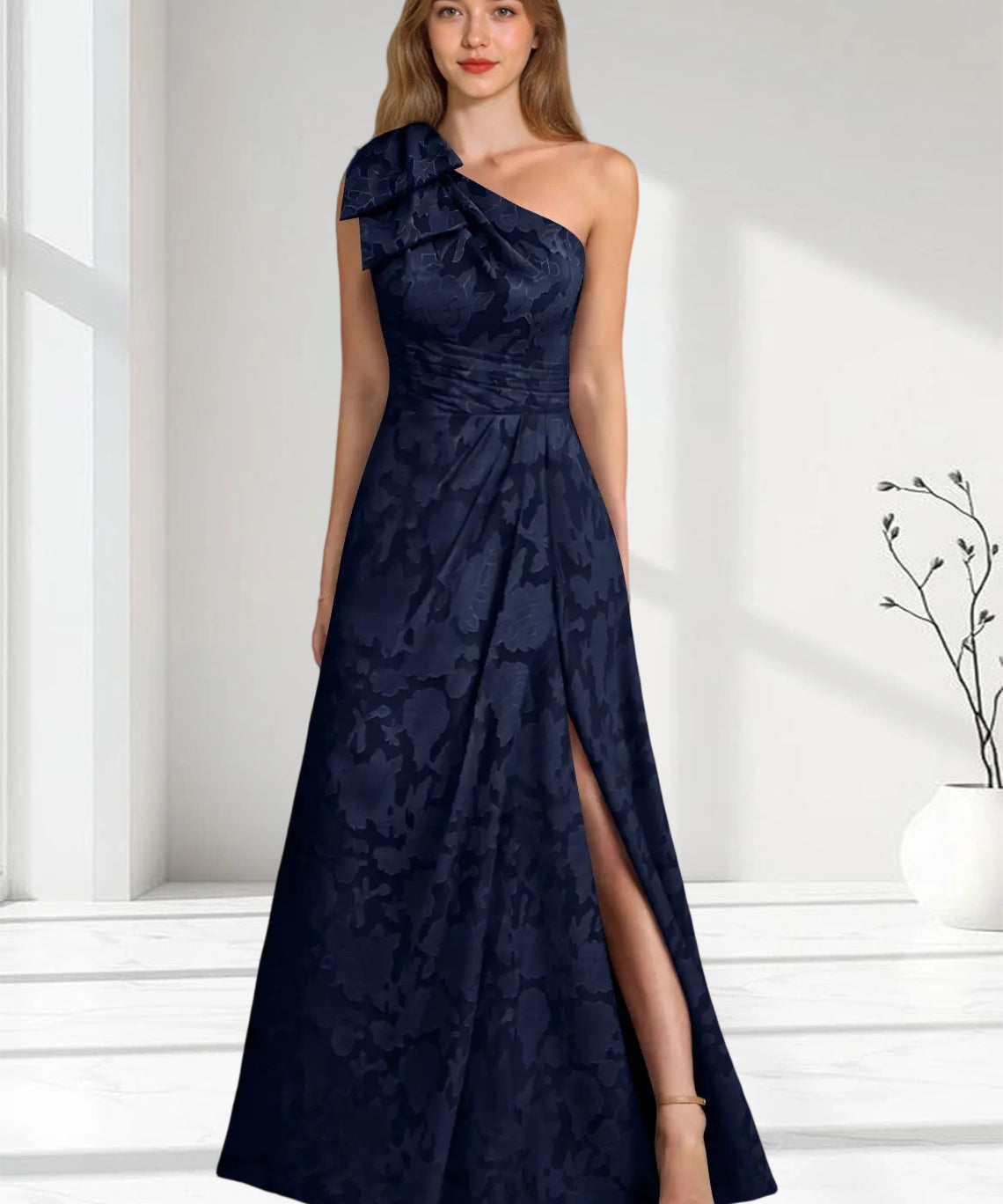 Augday Easton Ball-Gown One Shoulder Floral Burnout Dress