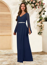 Augday Belinda A-Line V-Neck Pleated Chiffon Dress