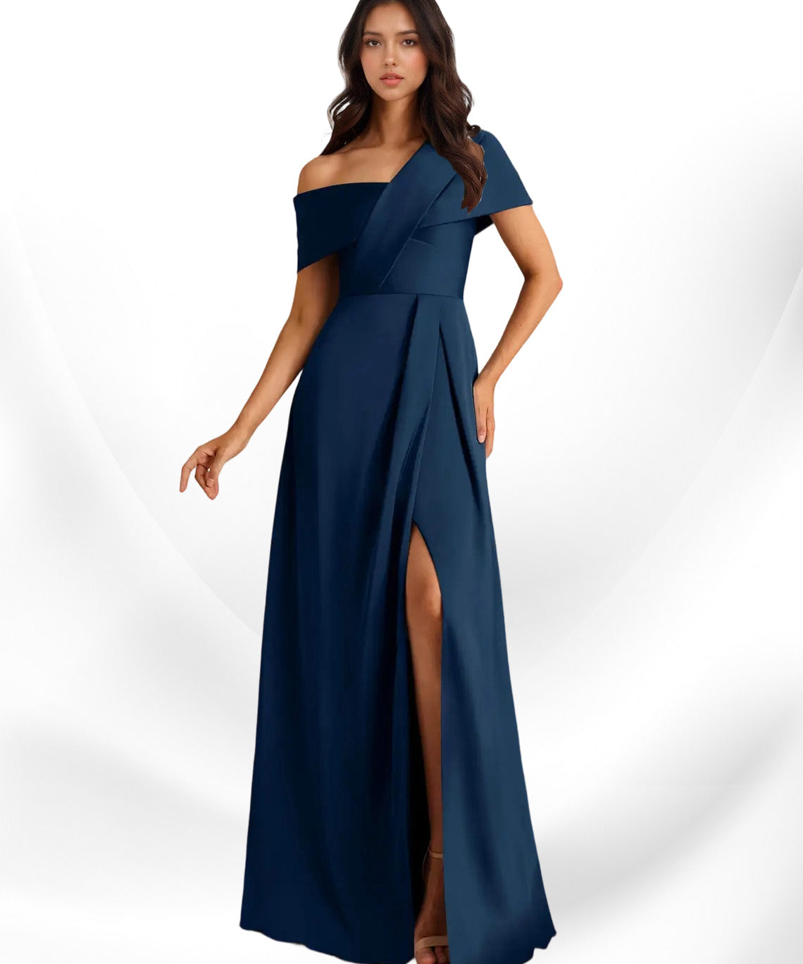 Augday Milton A-Line Pleated Stretch Satin Dress