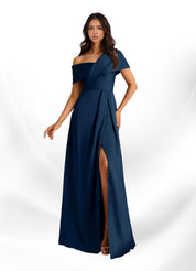 Augday Milton A-Line Pleated Stretch Satin Dress