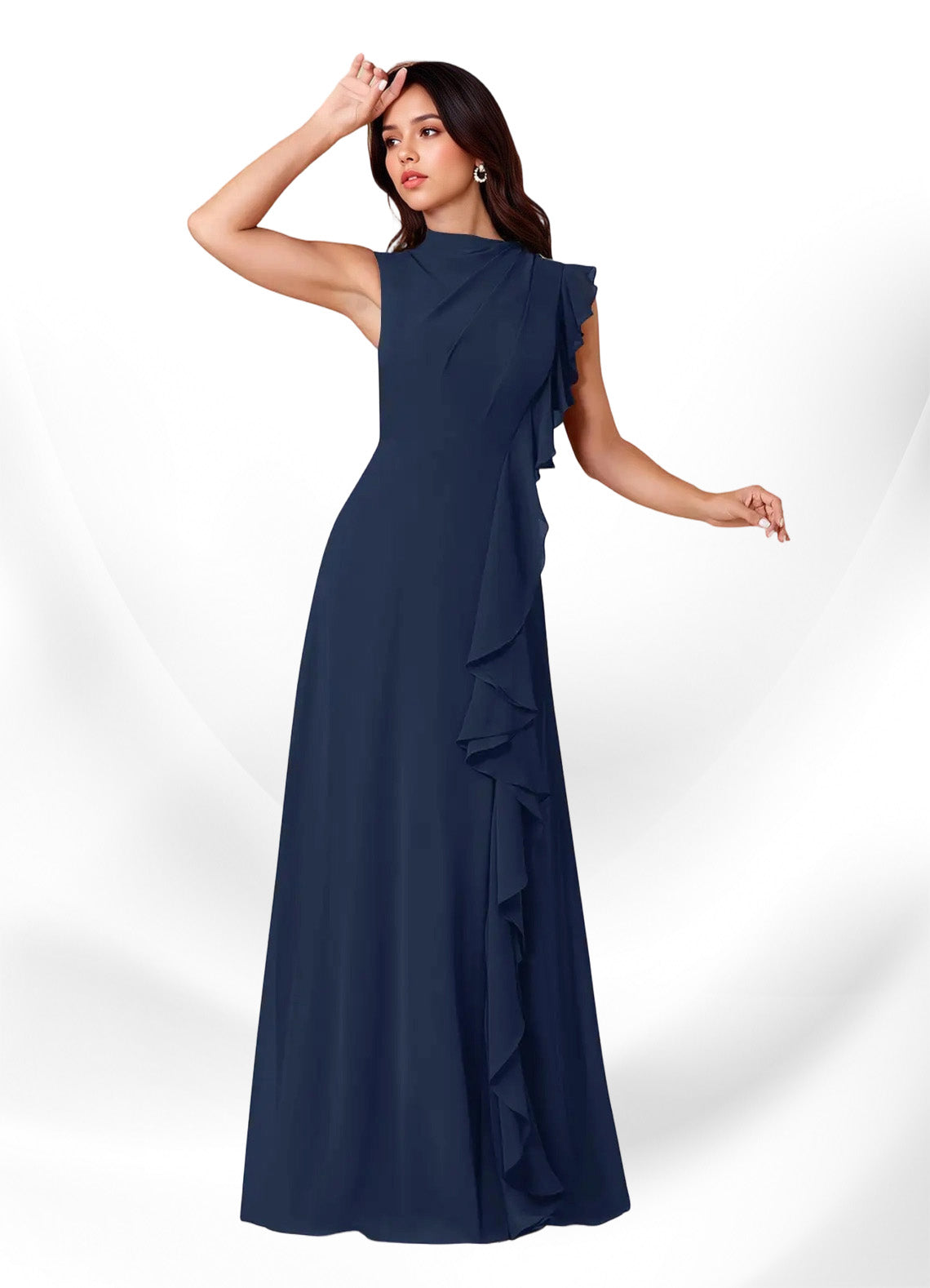 Augday Narine A-Line High Neckline Pleated Chiffon Dress